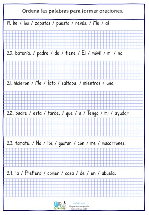 Ordena Las Palabras Para Formar Oraciones Aula Pt