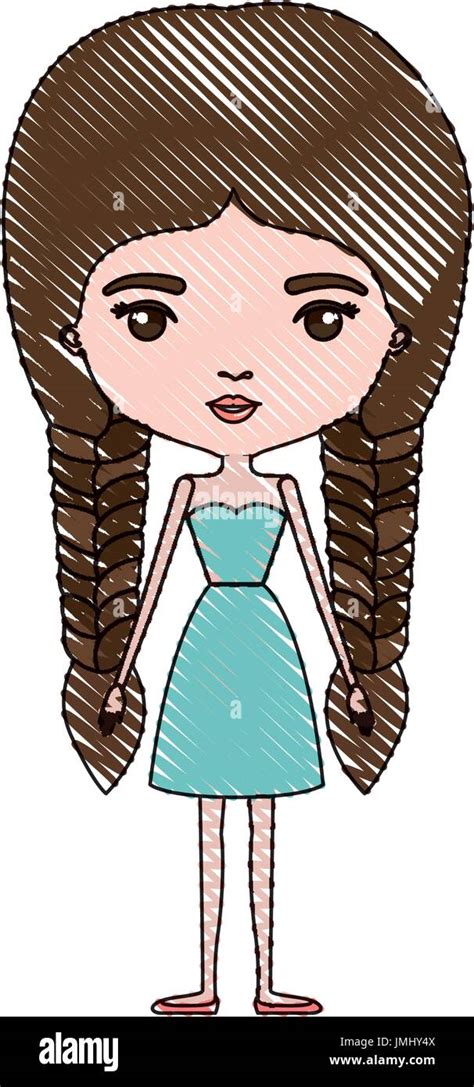 Color Crayon Silhouette Caricature Skinny Woman In Dress With Double