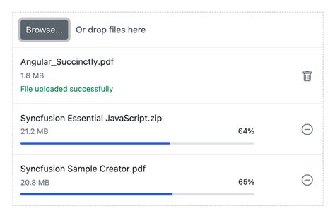 React File Upload Dropzone Progress Bar Syncfusion