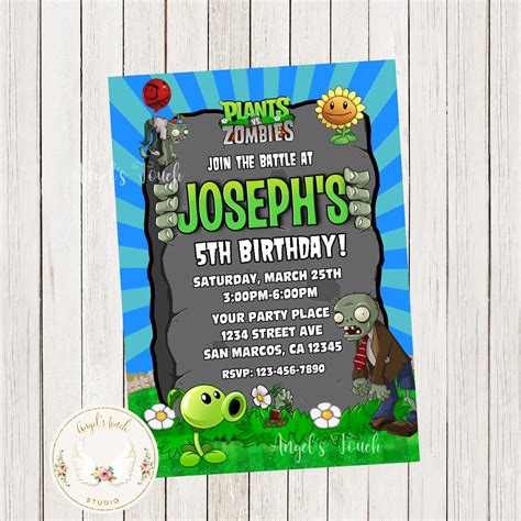 Invitación de cumpleaños de Plants vs Zombies Invitación de Plants vs