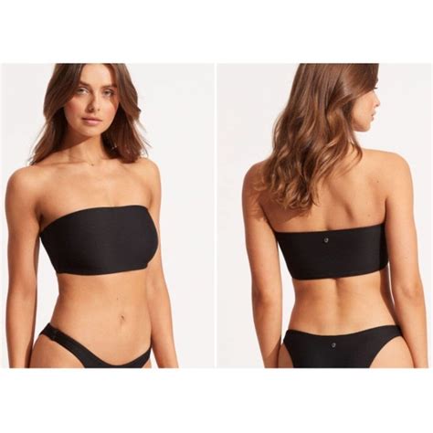 Seafolly Swim Seafolly Swim Black Ribbed Bikini Bandeau Top New