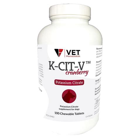 K-CIT-V Cranberry Potassium Citrate for Dogs, 100 Chewable Tablets ...