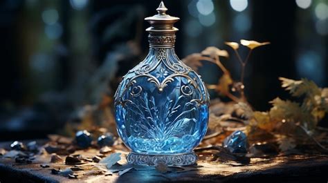 Premium Ai Image There Is A Blue Glass Bottle With A Gold Lid Sitting