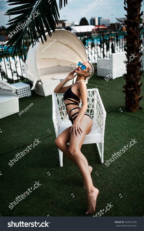 Sexy Blonde Girl On Beach Palms Stock Photo Shutterstock