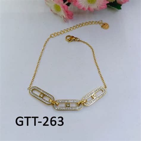 Jual Gelang Tangan Kaki Rantai Titanium Emas Gold Motif Oval Mata