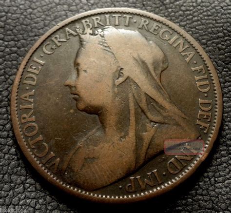 Old United Kingdom, Gb. 1899 1 Penny Queen Victoria " Crown, Veil " Coin