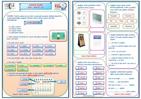 1 Sınıf Matematik Zamanı Ölçme Gün Hafta Ay Konu Anlatımı Etkinlik