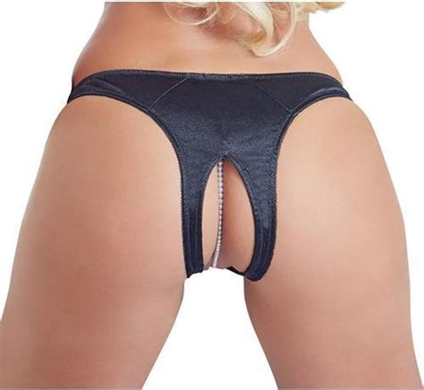 Open Kruis String Met Parels Zwart Large Zwart Sexy Lingerie