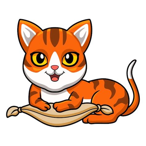 Bonito Desenho De Gato Tigrado Laranja No Travesseiro Vetor Premium