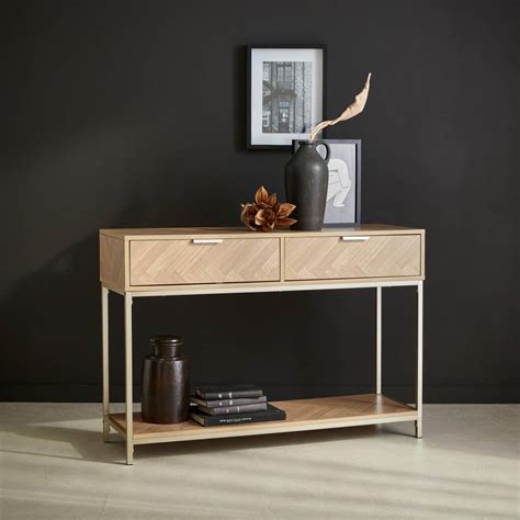 110cm Herringbone Console Table With 2 Drawers Natural