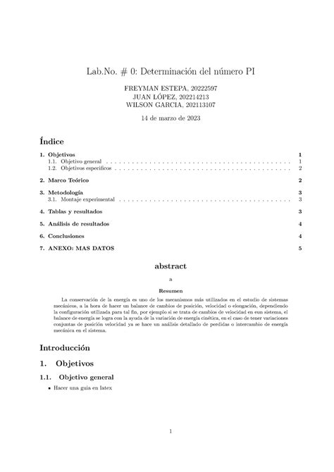 Determinación numero π Lab 0 Determinaci on del n umero PI