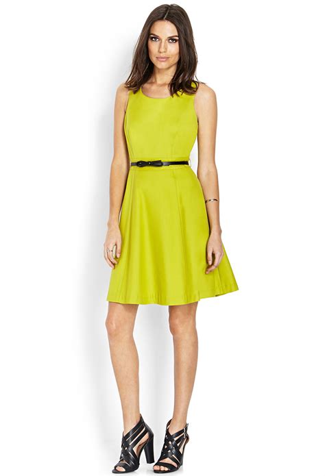 Forever 21 Belted Bow Skater Dress In Green Lime Lyst