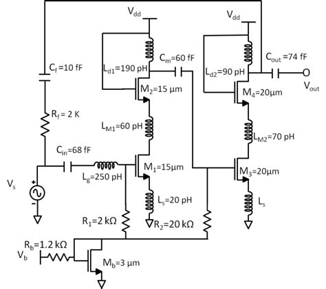 Schematic of low noise amplifier | Download Scientific Diagram