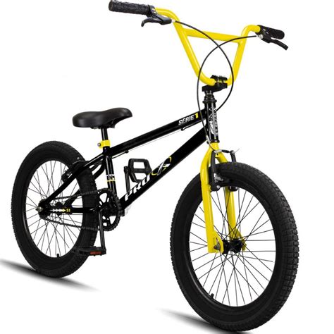 Bicicleta BMX Pro X Série 1 Aro 20 Freios V brakes Preto Amarelo