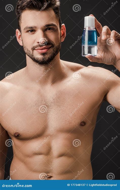 Bearded Naked Man Holding Bottle With Stock Image Image Of Adult Muscular
