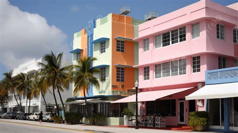 Fondo Una Calle Urbana Con Coloridos Edificios Y Palmeras Fondo Miami