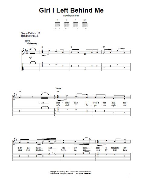 Girl I Left Behind Me By Traditional Irish Easy Guitar Tab Guitar