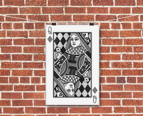 Playing Card Wall Art, Playing Card Print, Man Cave Decor, queen of Diamonds - Etsy