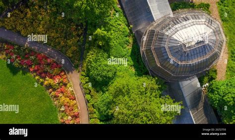 Glass Greenhouse In The Park Aerial View Stock Photo Alamy