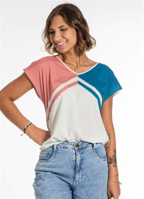 Blusa Manga Curta Decote V Cinza Cativa