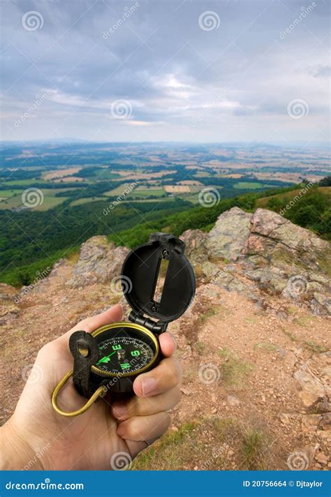 Compass On Mountain Top Stock Photo Image Of Climbing 20756664