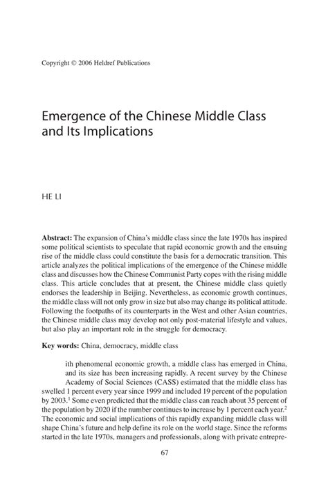 (PDF) Emergence of the Chinese Middle Class and Its Implications