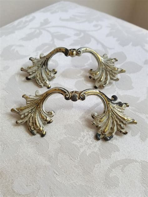 Vintage Ornate Drawer Pulls Handles Brass Pair Set Of Two Etsy