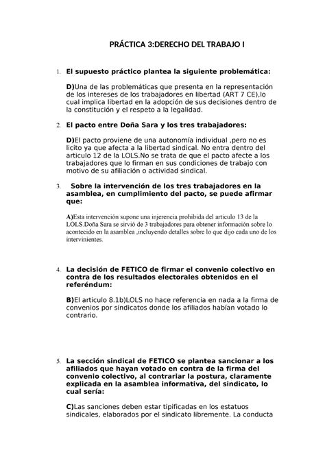 PRÁ Ctica 3 importante para examen PRÁCTICA 3 DERECHO DEL TRABAJO I