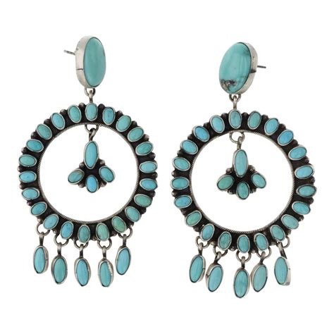 Lot Sheila Becenti Navajo Compitos Turquoise Large Chandelier Earrings