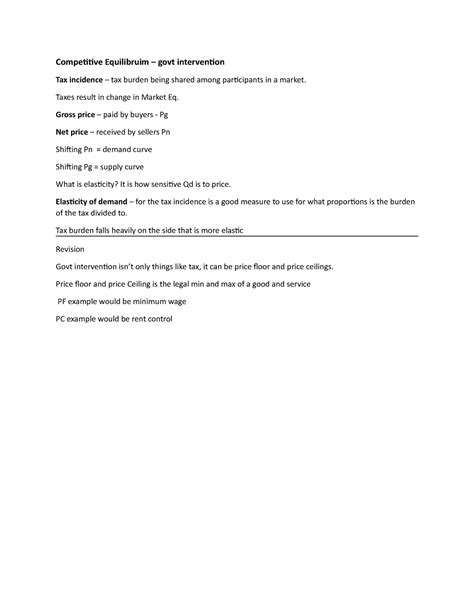 Competitve Equilibruim - govt intervention - Taxes result in change in ...