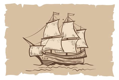 Premium Vector Old Vintage Sailboat Hand Drawn Vector Sketch