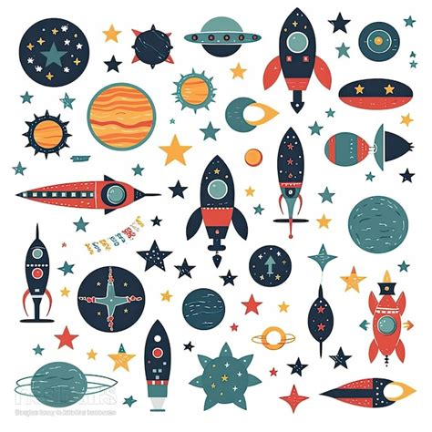 Premium Ai Image A Set Of Space Rockets With Stars And Planets