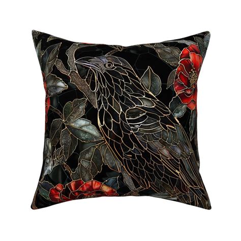 Stained Glass Silvered Black Ravens Fabric Spoonflower