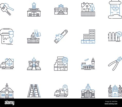 Construction Technology Line Icons Collection Cranes Excavators