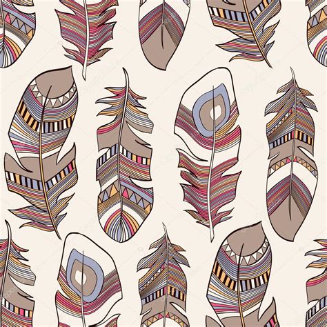 Seamless Ethnic Indian Feathers Plumage Pattern Stock Vector