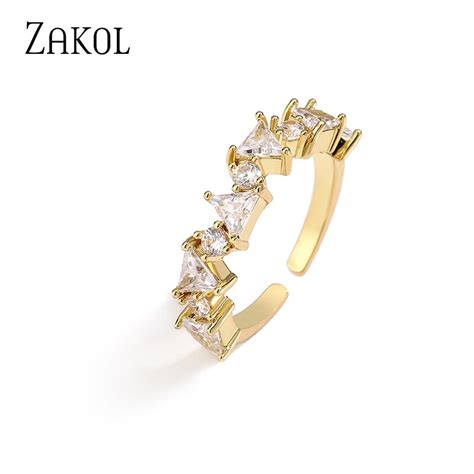 Zakol New Trendy Fashion Geometric Triangle Cubic Zirconia Charm Finger