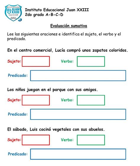 La Oraci N Sujeto Verbo Y Predicado Worksheet