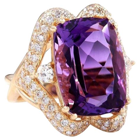 28 25 Carat Natural Amethyst And Diamond 14 Karat Solid Yellow Gold