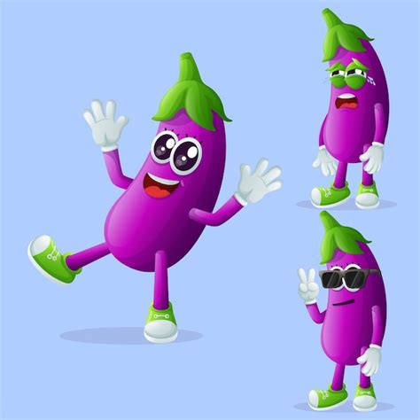 Premium Vector Cute Eggplant Characters With Emoticon Faces