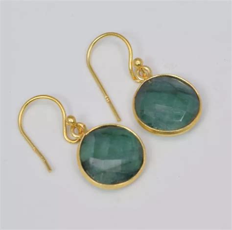 925 SOLID STERLING Silver 24CT Gold Overlay Simulated Emerald Hook