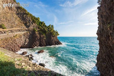 Rocky Coast And Cliffs With Blue Sea Cinque Terre Liguria Italy