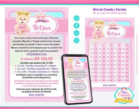 Convite Digital Ch Rifa Ursinha Princesa Cartela Elo