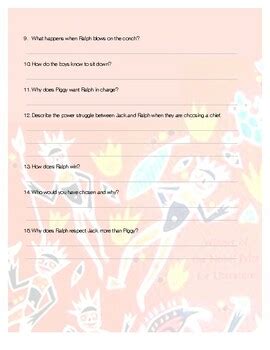 Lord Of The Flies By William Golding Chapter Questions Booklet By Mr K