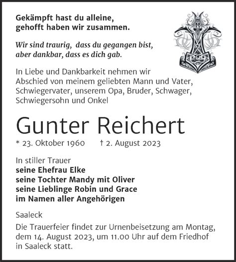 Traueranzeigen Von Gunter Reichert Abschied Nehmen De