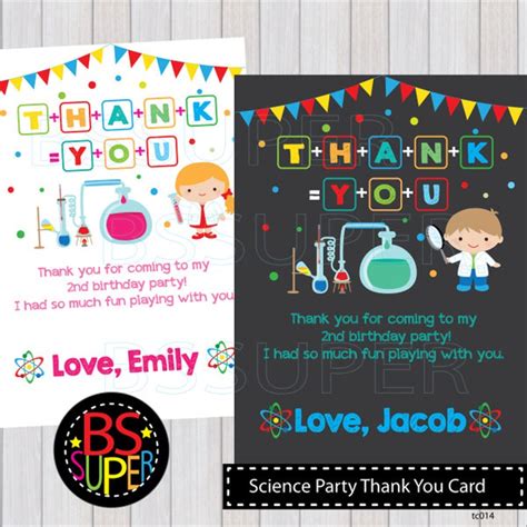 Science Birthday Party Thank You Card Mad Scientist Thank You Etsy