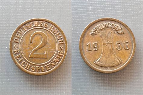 1936 E 2 Pfennig Fast vorzüglich MA Shops