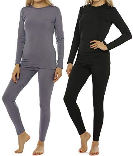 2 Sets Womens Thermal Underwear Set Long John Fleece Lined Top Bottom Base Layer Outdoor Womans