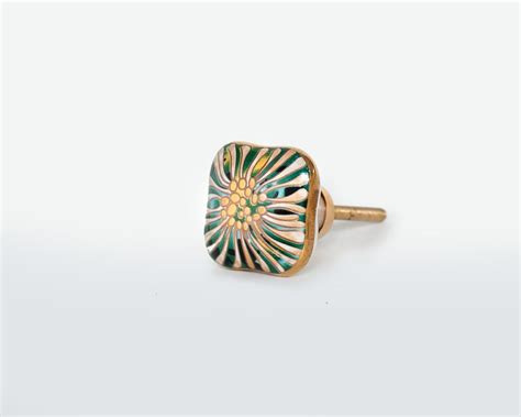art deco milano style turquoise floral design porcelain doorknob etsy