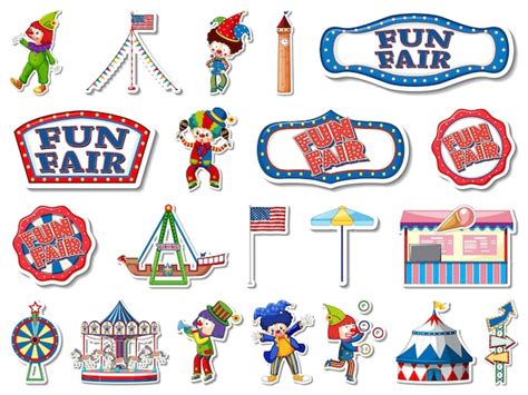 Free Vector Sticker Set Of Amusement Park And Fun Fair Objects