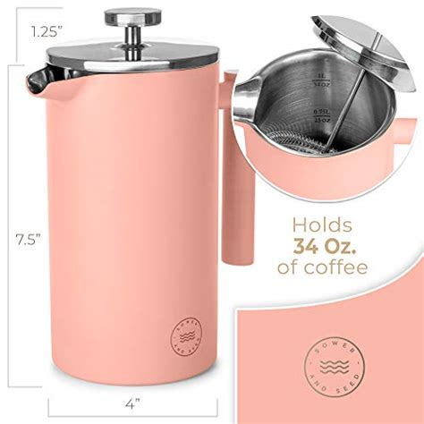 French Press Coffee Maker Stainless Steel Vacuum Insulated Large 34 Oz Double Wall Thermal